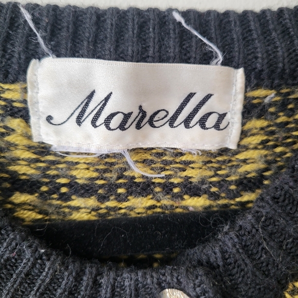 Marella Yellow and Black Geometric Pattern Button-Front Cardigan - Picture 4 of 5